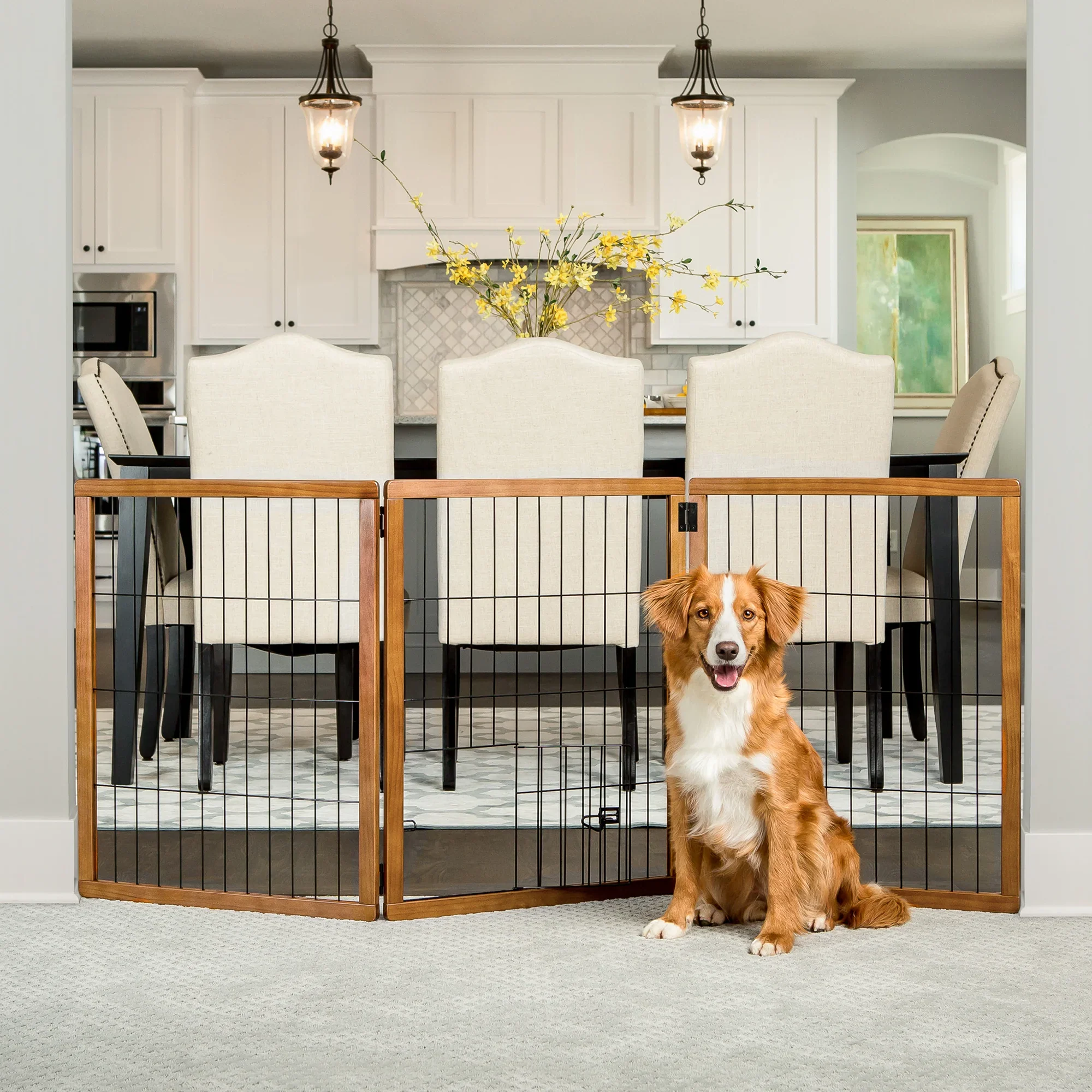 Design Paw Extra Tall Three-Panel Wooden Pet Gate - Image 3