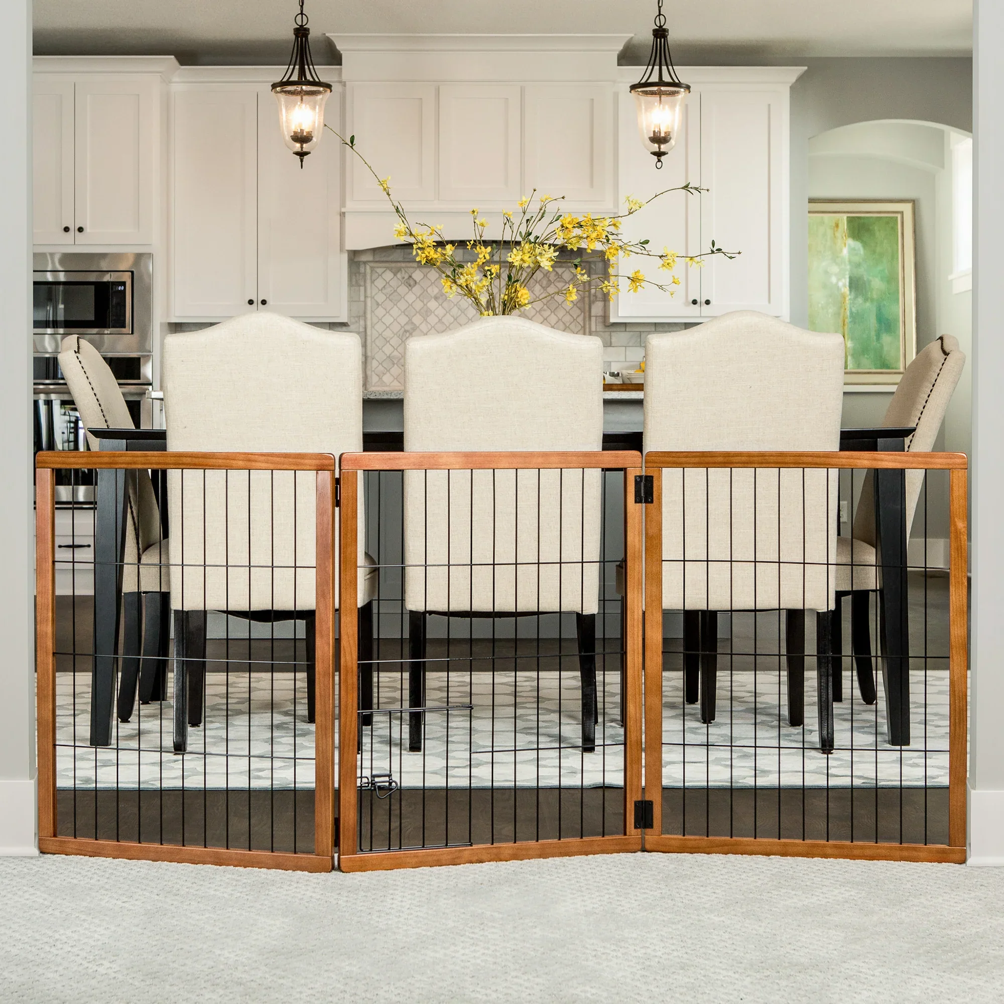Design Paw Extra Tall Three-Panel Wooden Pet Gate - Image 4